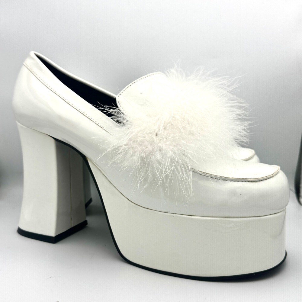 Sugar Thrillz Platform Block Heels Patent Leather Faux Fur Trim 11M Statement